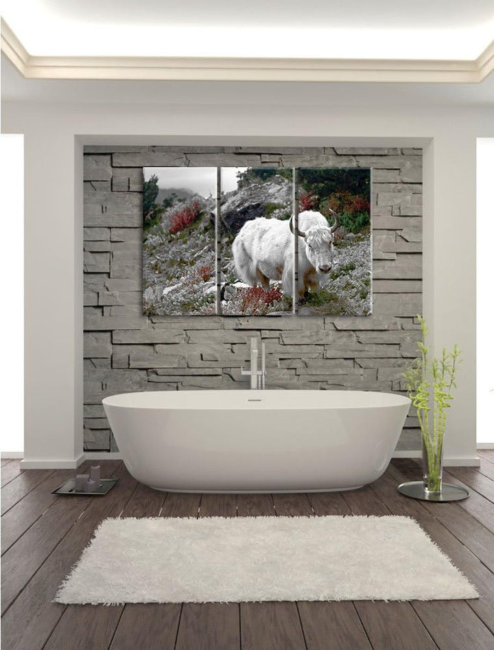 Pixxprint Schönes Yak Himalaya B&W Detail 3-Teiler Leinwandbild 120x80 Bild auf Leinwand