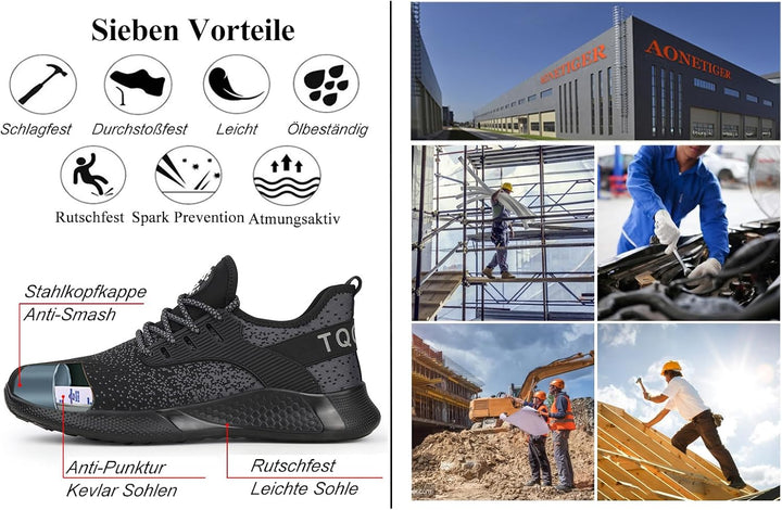 Sicherheitsschuhe Herren Damen Leicht Arbeitsschuhe Stahlkappe Sportlich Schutzschuhe Atmungsaktiv r