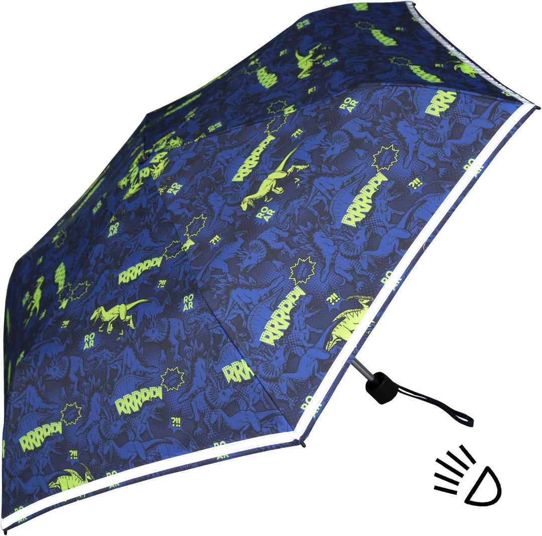 Knirps Kinder-Taschenschirm 4Kids reflective mit Reflexborte - Dinosaurier Neon Colour neonfarbene D