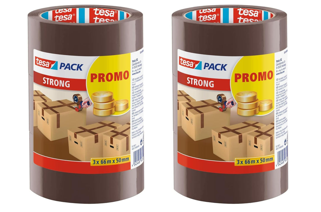 tesa tesapack Strong - Geräuscharmes Paketklebeband zum Verpacken von Paketen und Versandschachteln