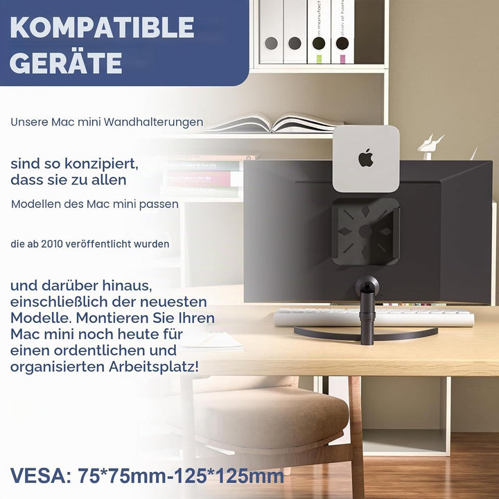 Mac Mini VESA-Halterung, Halterung hinter dem Monitor für Mac Mini 2011 bis 2023 M2 Pro, Wandhalteru