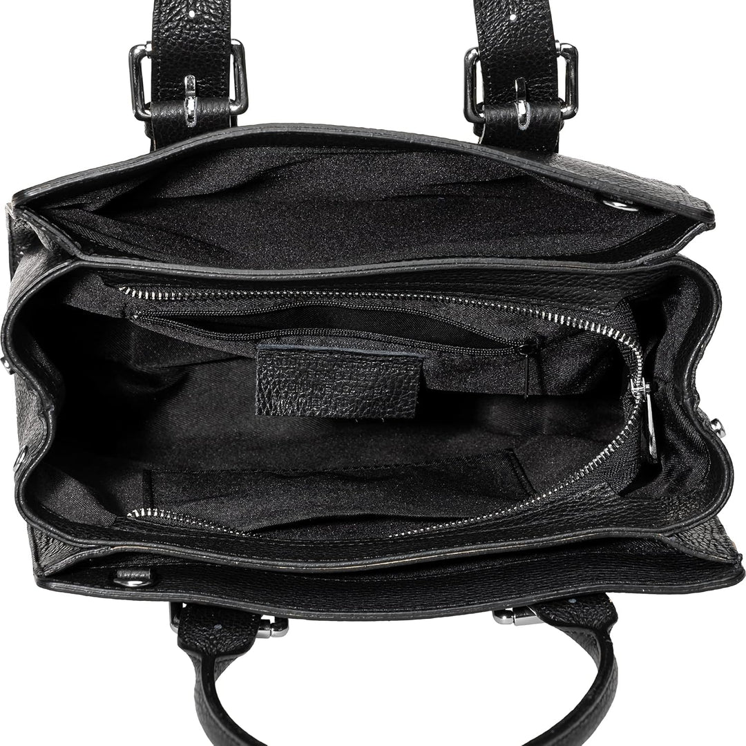 Caspar TL807 klassisch elegante Damen Leder Handtasche Einheitsgrösse Schwarz, Einheitsgrösse Schwar