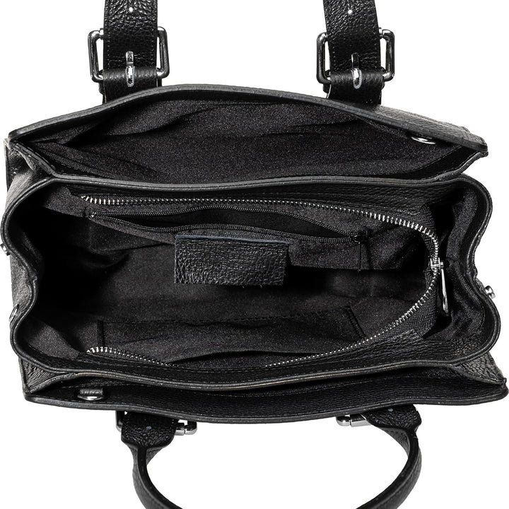 Caspar TL807 klassisch elegante Damen Leder Handtasche Einheitsgrösse Schwarz, Einheitsgrösse Schwar