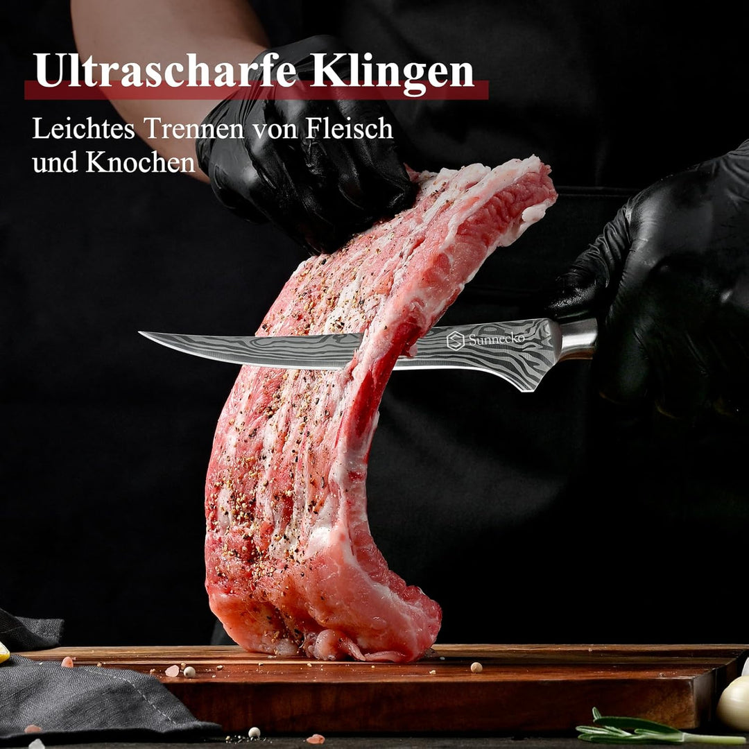 Sunnecko 15cm Filetiermesser Küchenmesser Kochmesser Profi Messer - Fleisch Profi Küchenmesser Messe