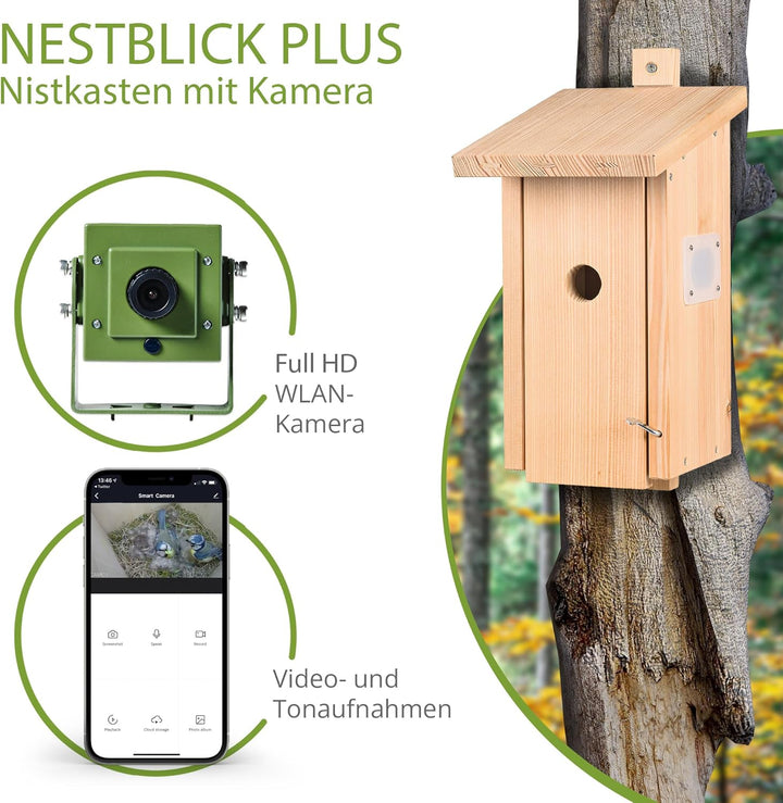 Nestblick Plus in Beige mit WLAN-Kamera. Nistkasten für Live-Beobachtung mit App, Full-HD, Nachtsich