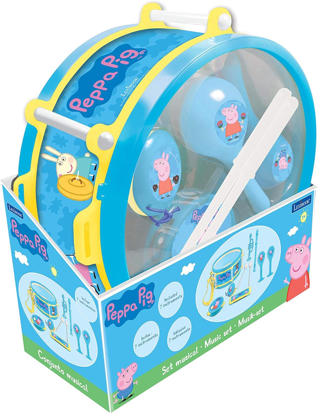 Lexibook, Peppa Pig, Set mit 7 Musikinstrumenten (Trommel, Maracas, Kastagnette, Mundharmonika, Bloc