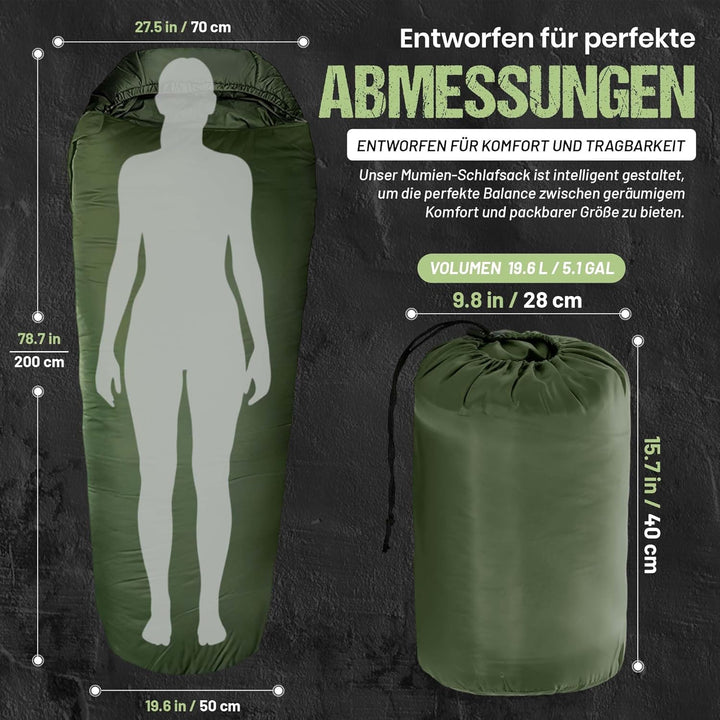 Mumien-Schlafsack Thermo 3-Jahreszeiten High-Tech Mikrofaser Schlafsack bis -13°C; Leicht, Kompakt,