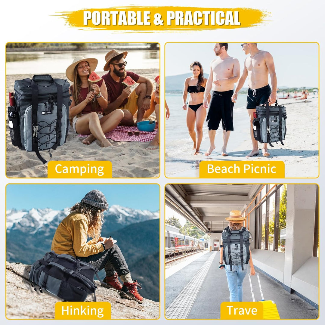 Kühlrucksack 30L Kühltasche Rucksack Gross Faltbar, 40 Dosen Kühl Thermo Rucksack Gross Isolierte Kü