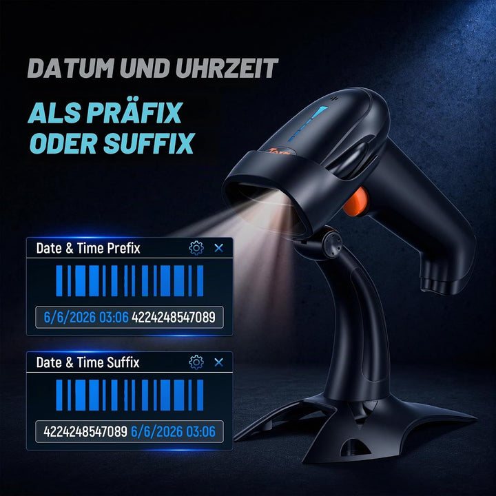 Tera Pro kabelloser 2D-Barcode-Scanner, Bluetooth, QR-Code-Leser mit Ständer, 2.200 mAh, schnelles u