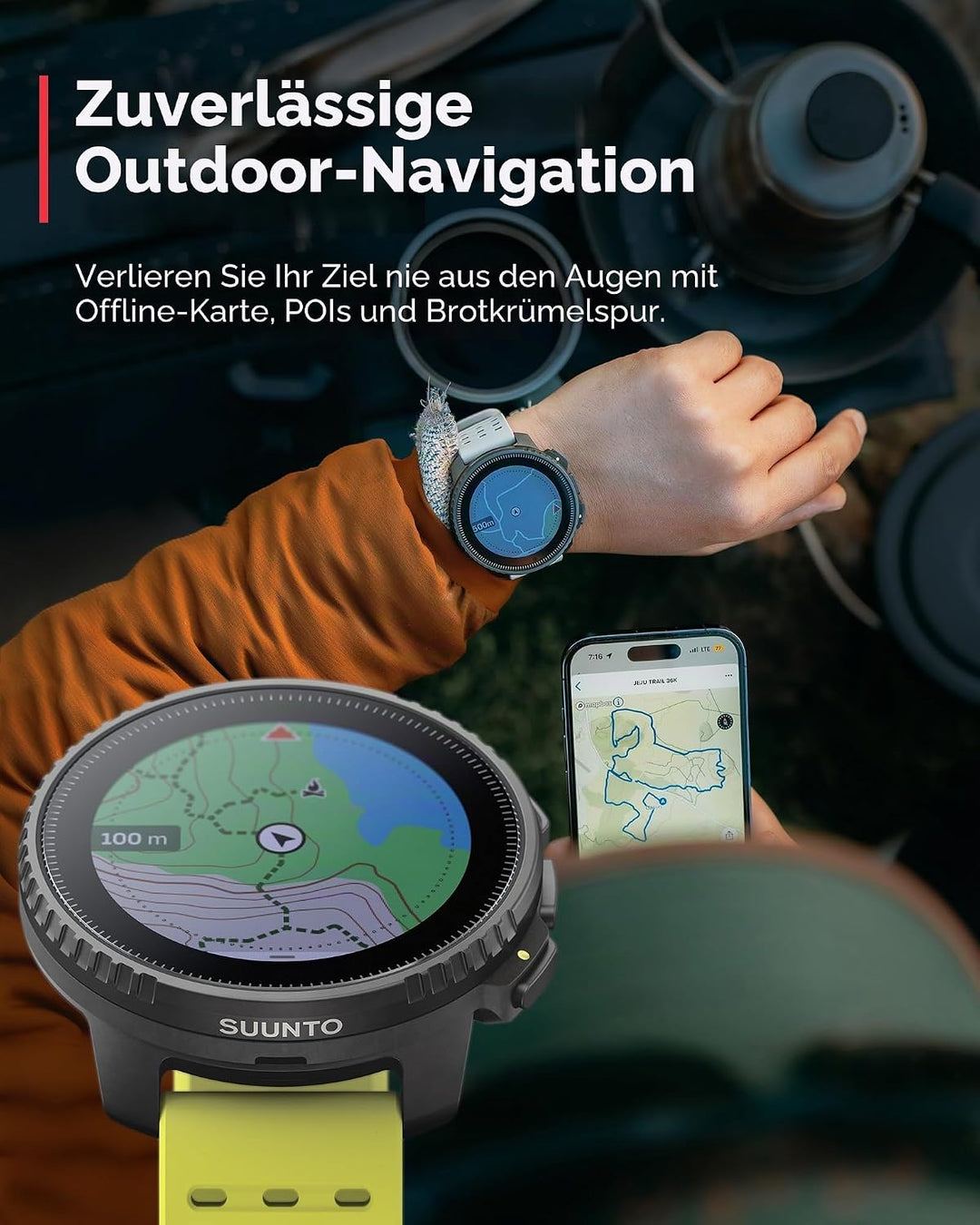 SUUNTO Vertikal: Abenteuer-GPS-Uhr, grosses Display, Offline-Karten, Solarladung Lime Black Edelstah