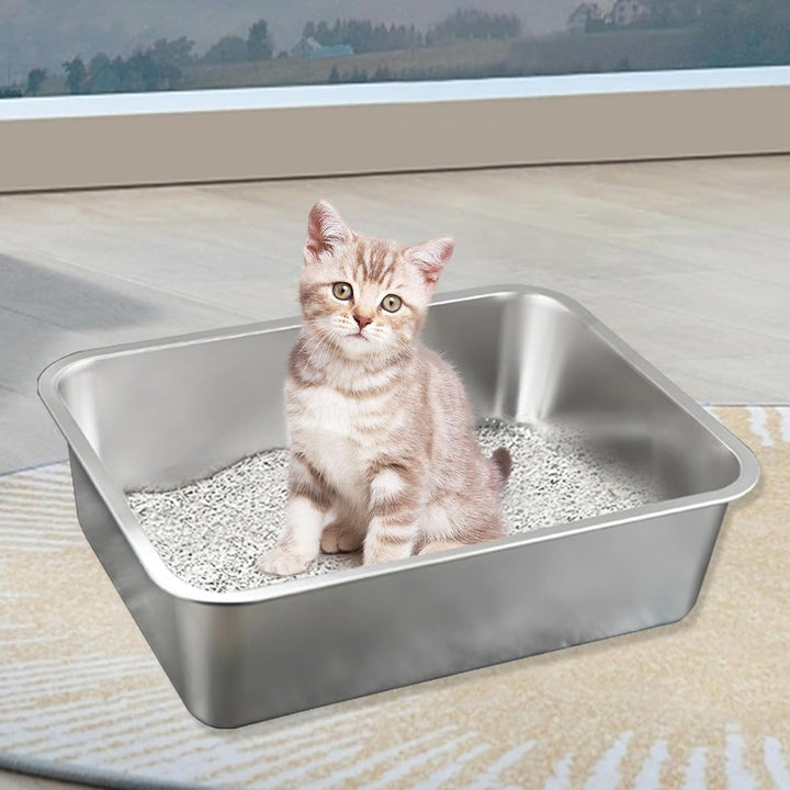 XXL Katzenklo,Grosses Katzentoilette 50*35*15 CM Niemals Gerüche, Rostfrei, Antihaft Glatte Oberfläc