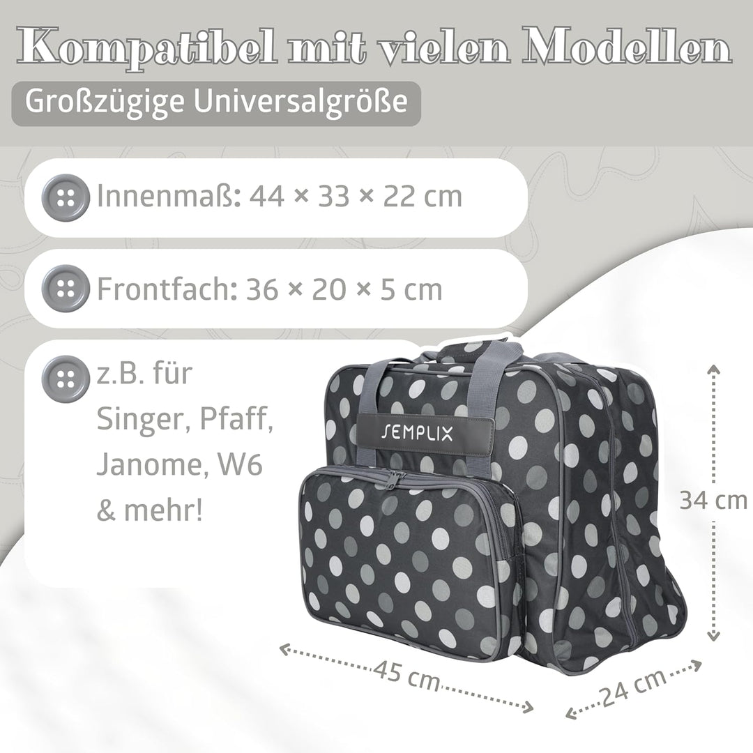 SEMPLIX Bundle Polka Dots Nähmaschinentasche + Nähkorb L (anthrazit/grau)