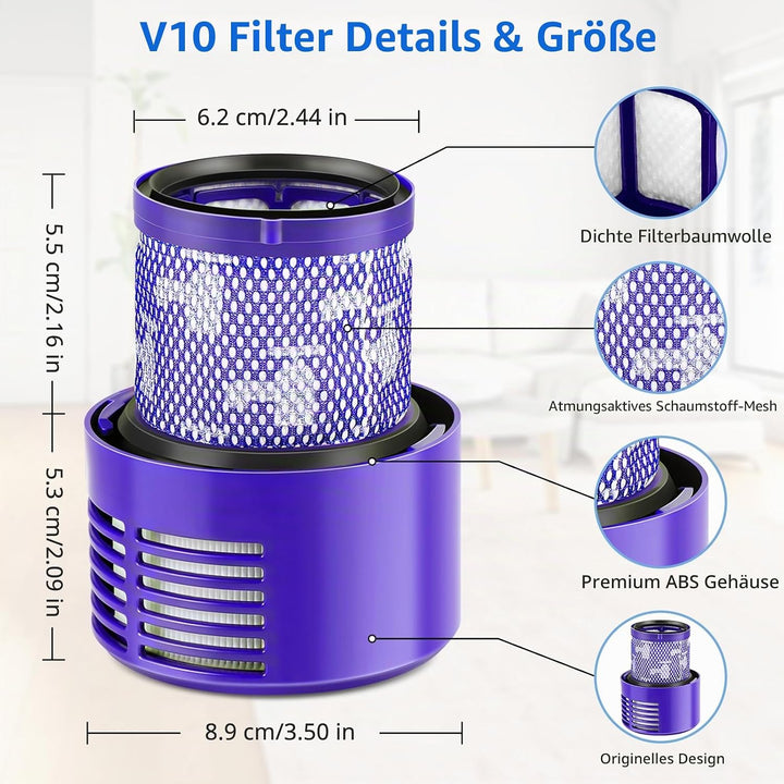 Filter für Dyson V10 SV12 -JORAIR Waschbar Ersatz Filter für Dyson V10 Cyclone Series, V10 Absolute,