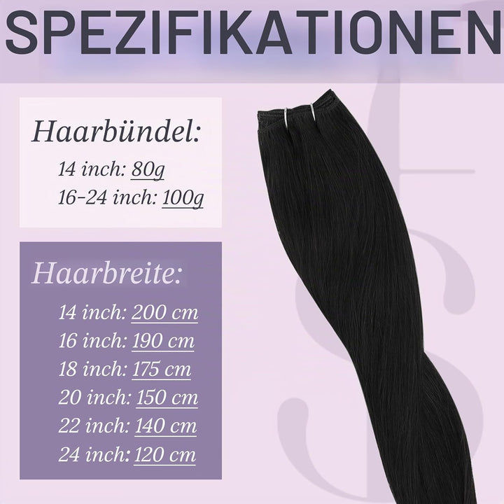 Fshine Tief Schwarz Tressen Extensions Echthaar Brasilianische Haarbündel 30cm 80g Haartressen Echth