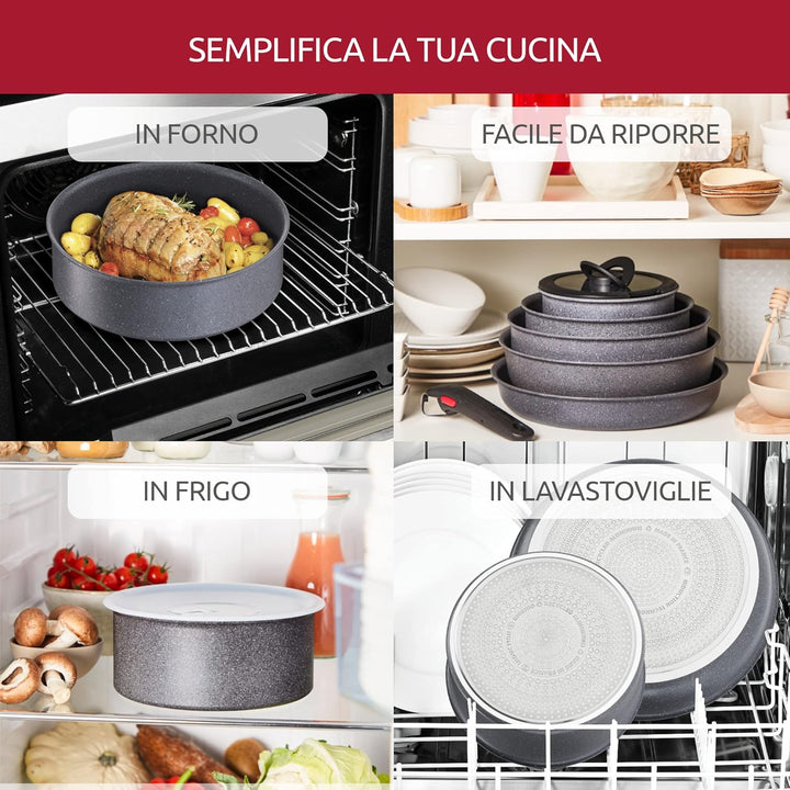 Lagostina Ingenio Mineralis Eco Antihaft-Pfannen-Set, 100% recycelt, 10 Stück, Kasserolle 16 cm, Pfa