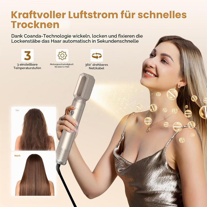 UKLISS Hairstyler 6 in 1 Air Styler Set - Pro Haarstyler Set 1000w mit Rundbürstenföhn, Air Curler,