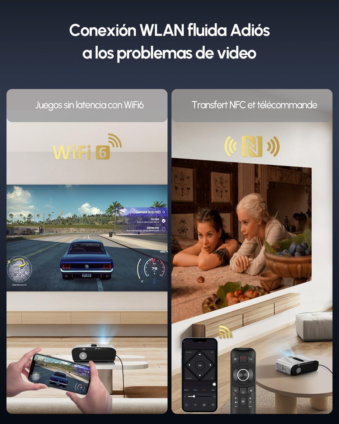 4K Autofokus Beamer Tageslicht UHD Film Gaming Projektor LED Smart Videoprojektor WiFi Bluetooth NFC