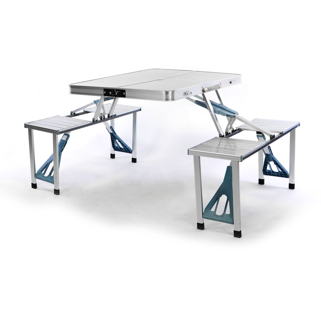 Nexos Sitzgruppe Camping Aluminium Tisch 4 Hocker Stuhl Party klappbar Koffergarnitur Klappgarnitur