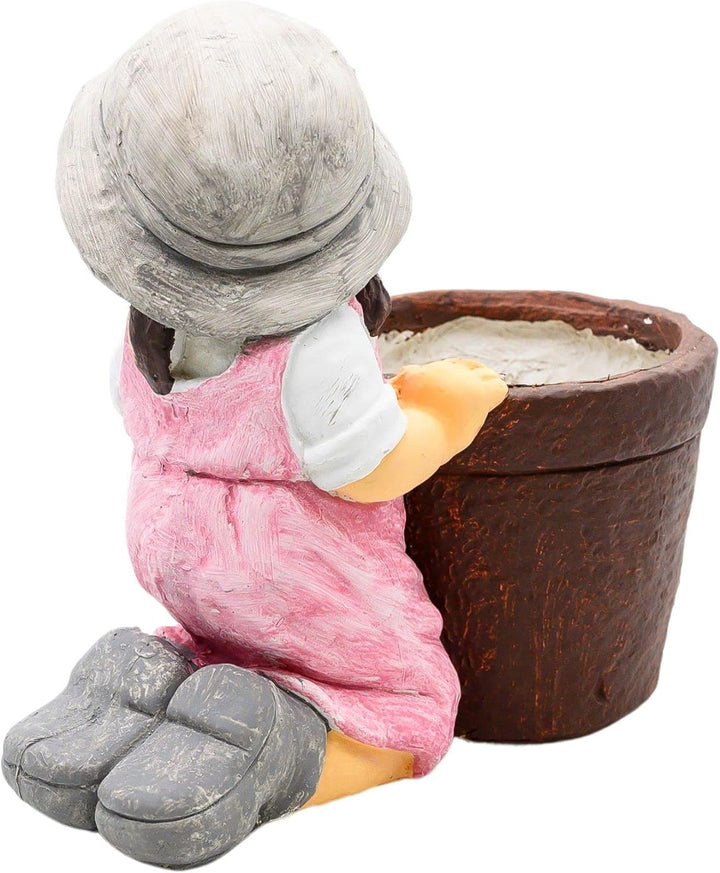 Wichtelstube-Kollektion XL Gartenfigur Biggi Dekofigur mit Blumentopf Outdoor Gartenfiguren 34 x 19