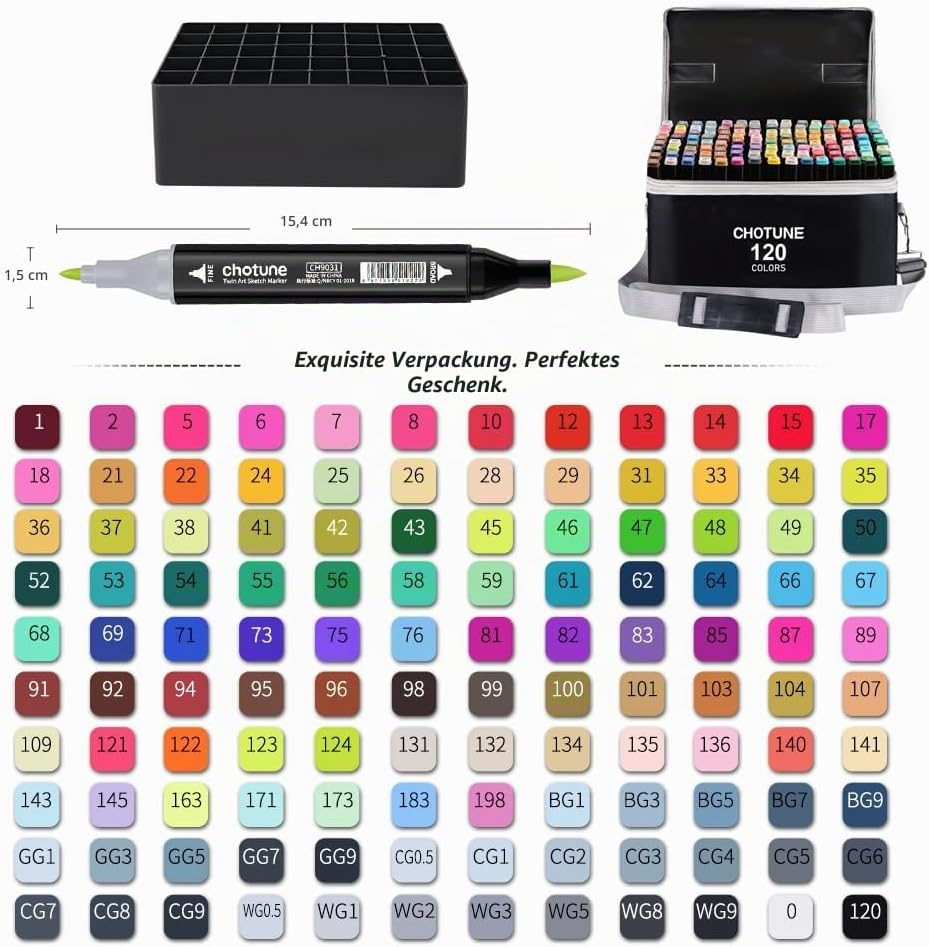 CHOTUNE 120 Farben Marker Set, 2023 Neueste Permanenter Marker, Einzigartiges Doppelkopf-Design, Aus