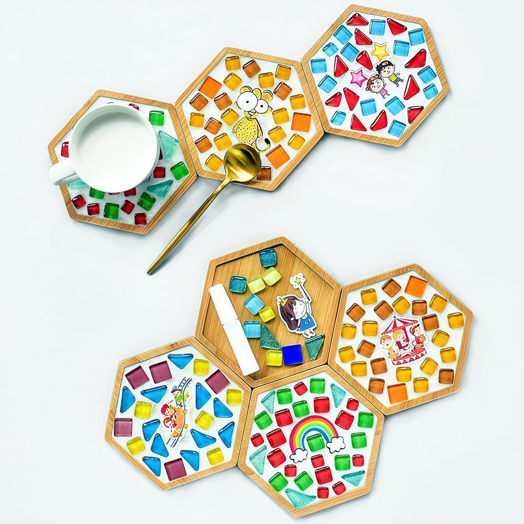 12 Stück Bambus-Mosaik-Untersetzer, Bambus Untersetzer, Mosaik Untersetzerr, Leere Bodenschalen für