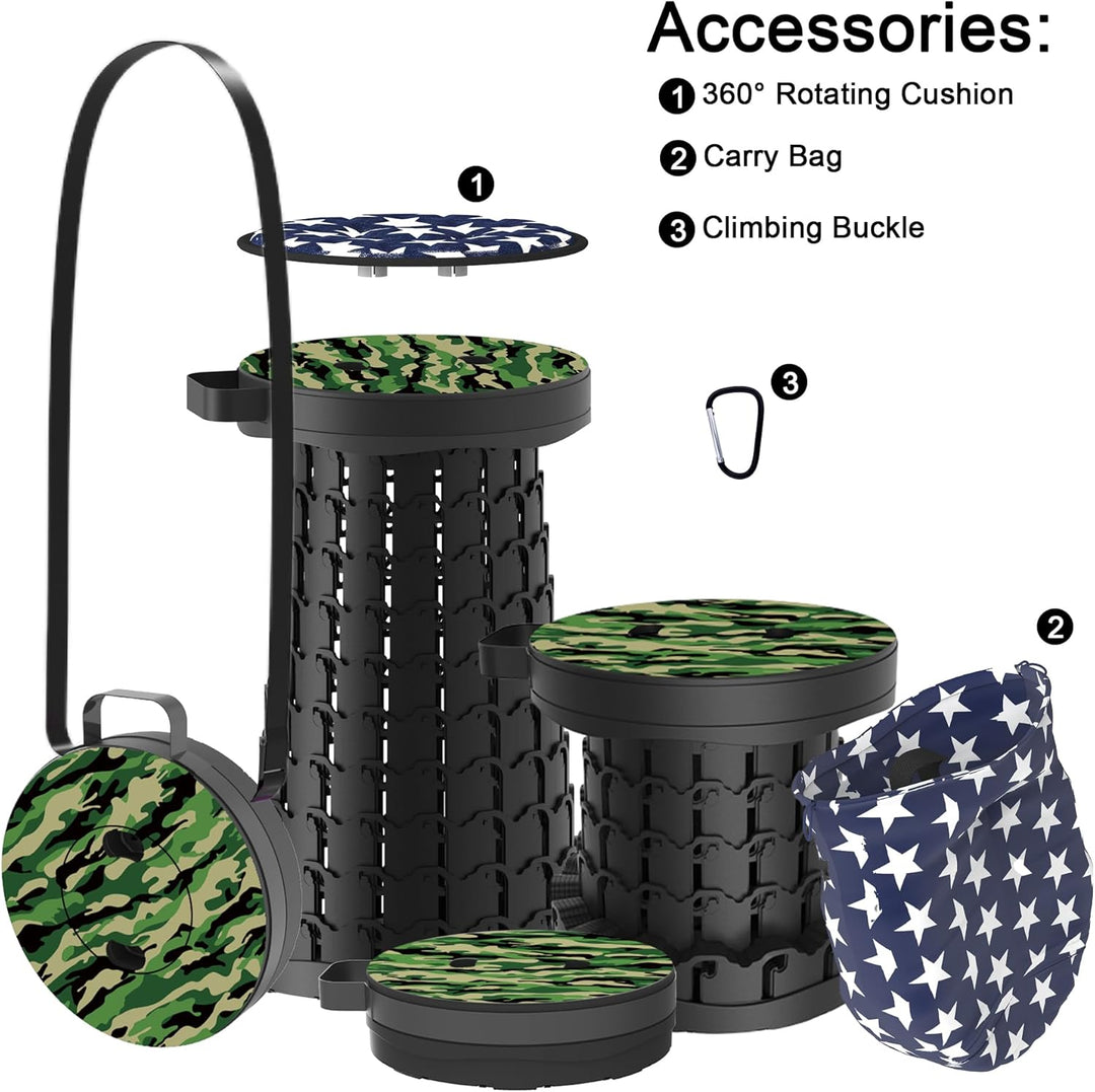 ALEVMOOM Tragbarer Klapphocker mit Kissen,Camping Hocker Teleskophocker,Klappbarer Hocker,Mini Leich