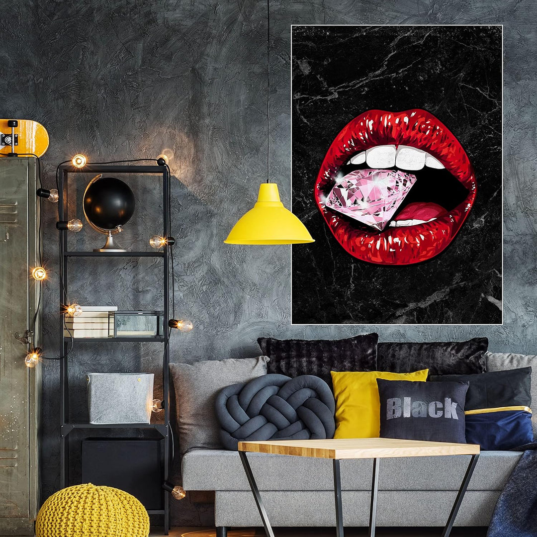 wandmotiv24 Poster als Wanddeko, Grösse Din A0, Diamant im Mund, Marmor, Frau, Frauen Lippen Motive,