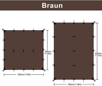 Zeltplane Tarp für Hängematte Regenschutz Sonnensegel für Ourdoor Camping Wasserdicht Anti-UV Brau 3