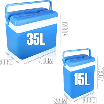 2er Set Kühlbox 15L & 35L Isolierbox Kühltasche Camping Thermobox Isoliertasche Blau