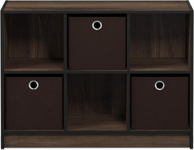 Furinno Basic Bücherregal mit 6 Fächern und 3 Einschüben, holz, Columbia Walnut/Dunkelbraun, 30.23 x