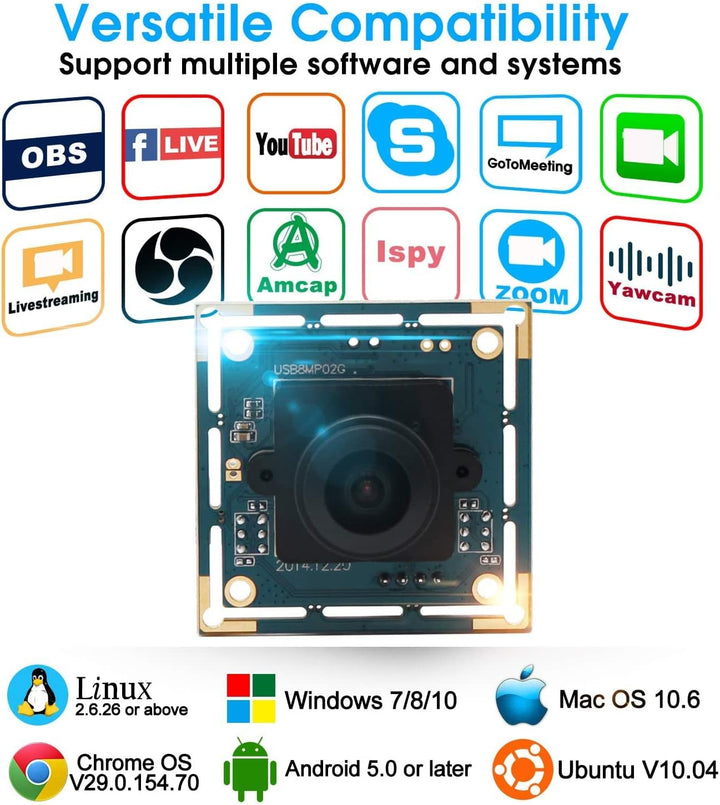 G Webcamera_USB 8MP USB Kameramodul Webcam Boardmodul mit verzerrungsfreiem 75Grad Objektiv,2448p US
