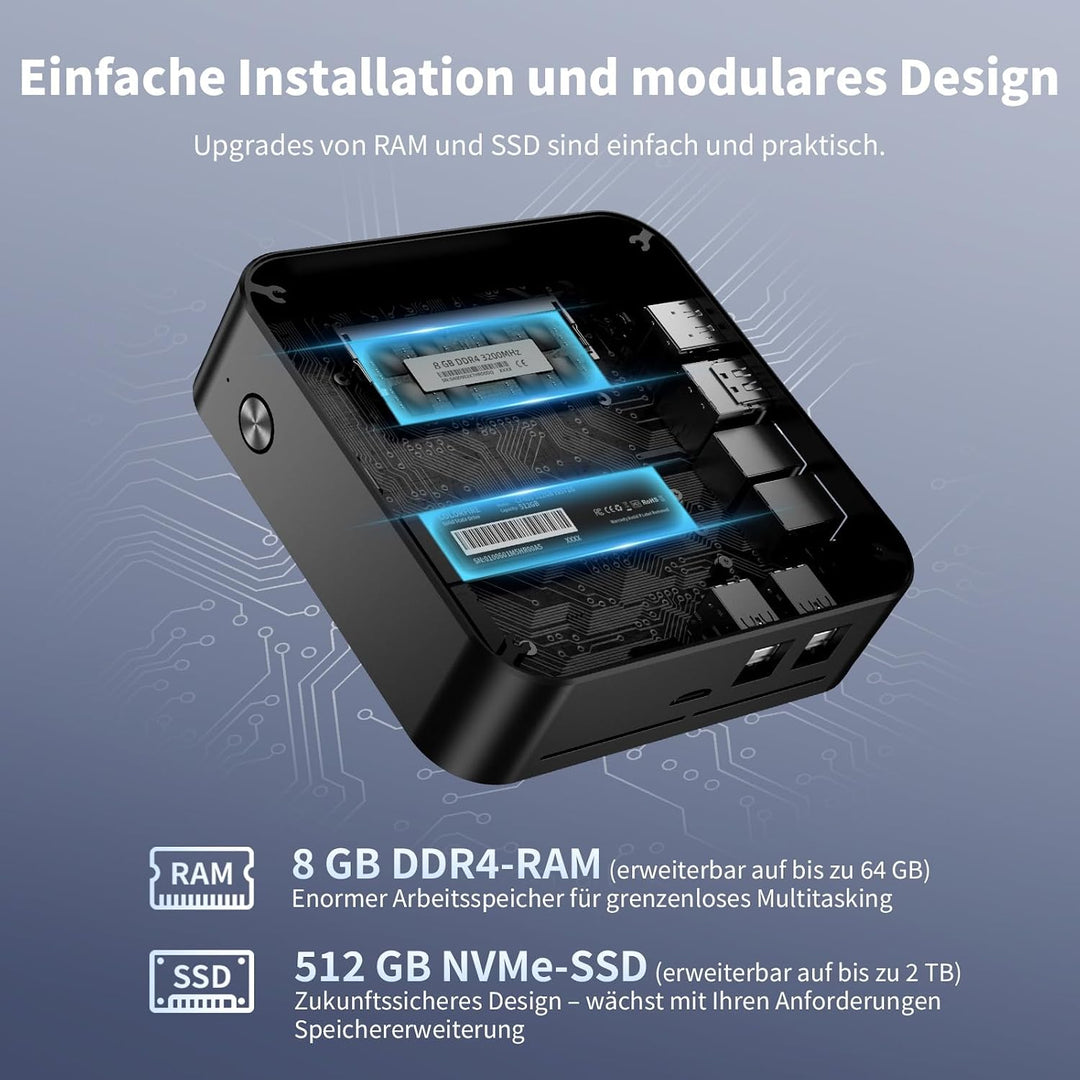 DreamQuest Mini PC Windows 11 Pro - Intel N95 (bis zu 3,4 GHz) 12. Generation, 8GB RAM 512GB SSD Mic