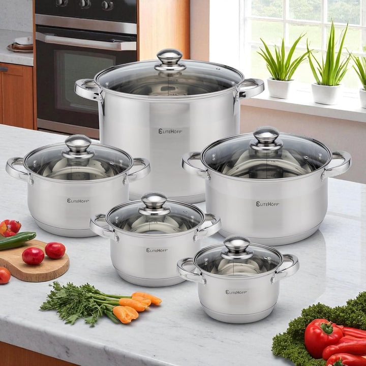EliteHoff 10-teilig Induktion Kochtopf-Set, 7-lagig Edelstahl Kochtopf, 5er Set Töpfe mit Deckeln, f