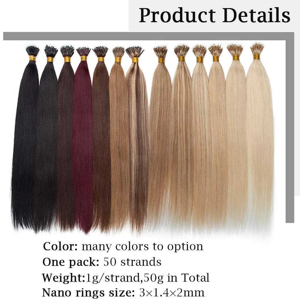 SEGO Nanoring Extension Echthaar 1g Loop Haarverlängerung Haarteile 50 Strähnen Glatt 100% Remy Huma