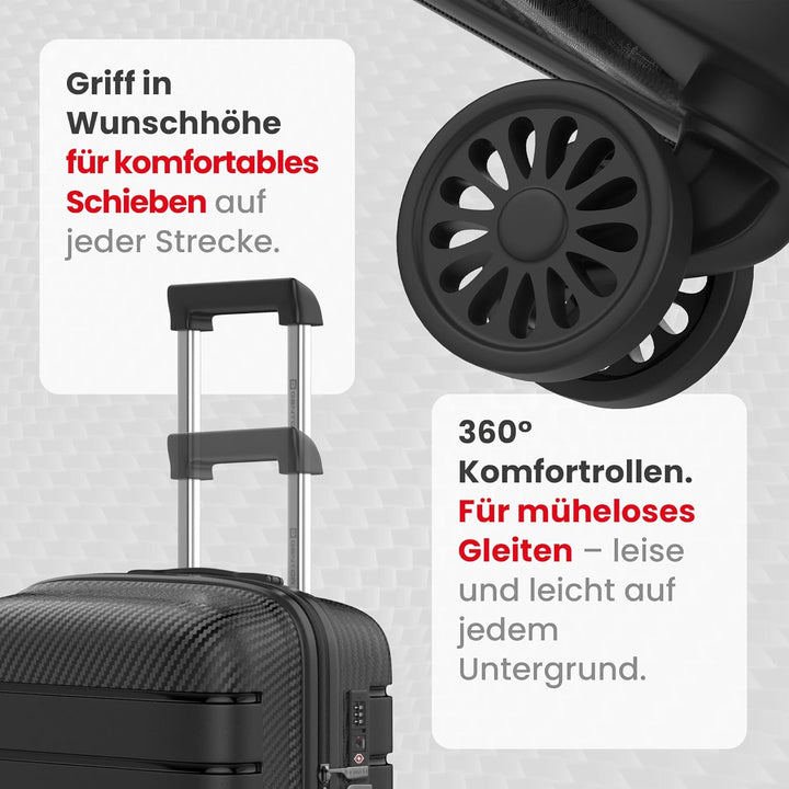 GENTOR Koffer Reisekoffer mit Rollen Carbonoptik Hartschalenkoffer Trolley Handgepäck mit TSA-Schlos