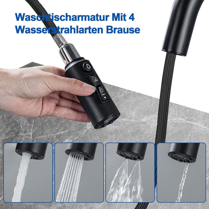 3 Wege Wasserhahn Küche Mit Ausziehbar,Mit LED-Temperaturanzeige,3 in 1 Mischbatterie für Wasserfilt
