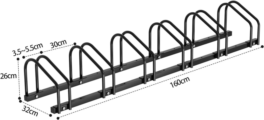 Fahrradständer Boden für 6 Fahrräder, 30cm Radabstand 35-55mm Reifenbreite rostfreier Stahl selbstsi
