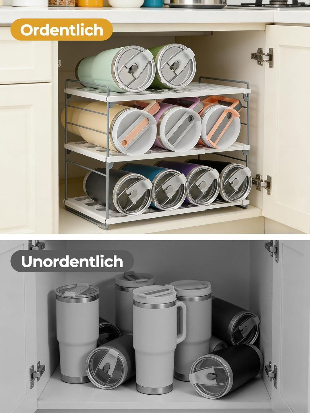 mepure 3-schichtiges verstellbares Flaschenregal für Küche und Kühlschrank, ausziehbarer Flaschen-Or