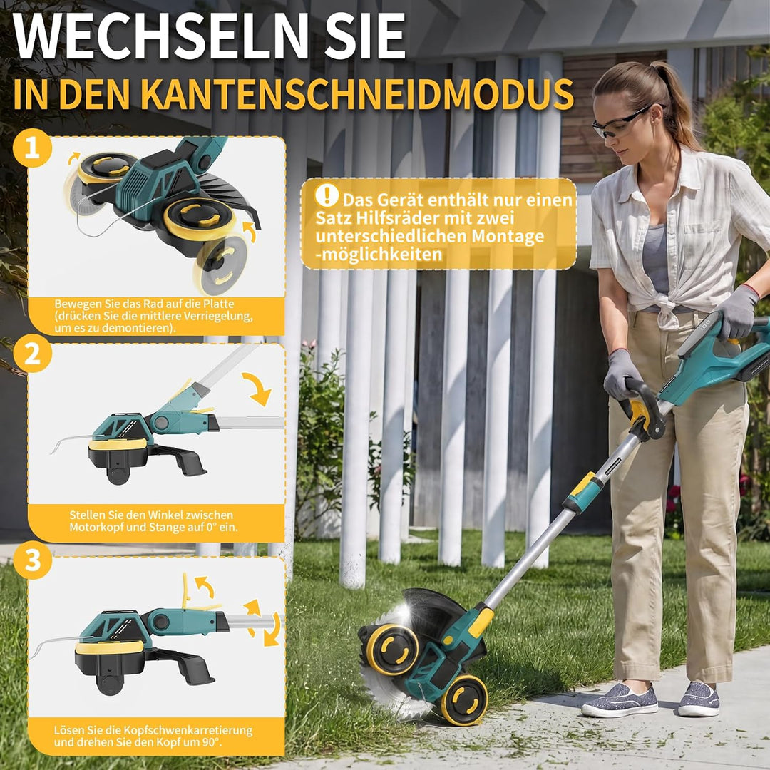 Rasentrimmer mit Akku, 21V Akku Rasentrimmer für Makita Akku, Rasentrimmer mit Unkrautbürste, 2 * 4.