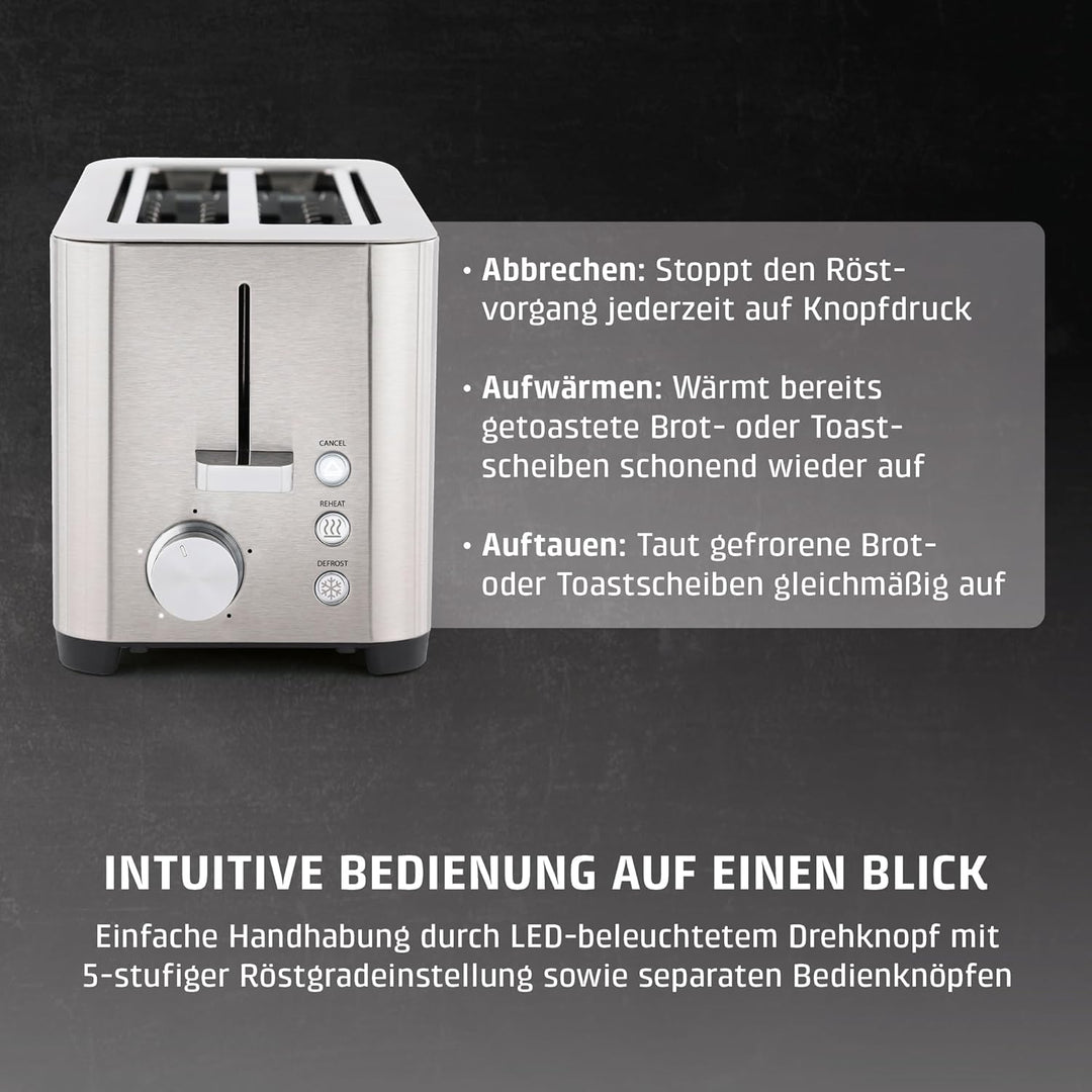 CASO Classico T 4 - Design Toaster, Testurteil: Sehr Gut, 5 Stufen, Inkl. Brötchenaufsatz, Mit zusät
