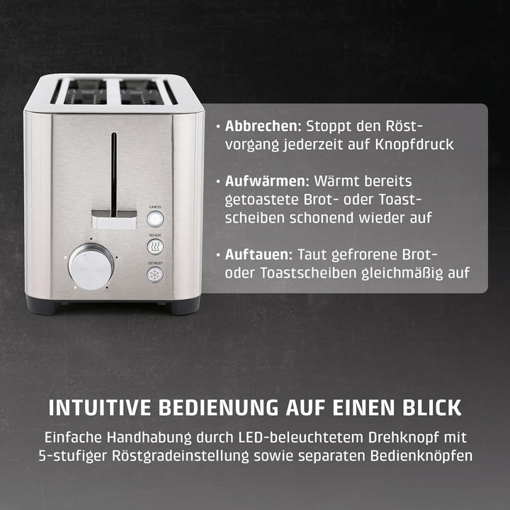 CASO Classico T 4 - Design Toaster, Testurteil: Sehr Gut, 5 Stufen, Inkl. Brötchenaufsatz, Mit zusät