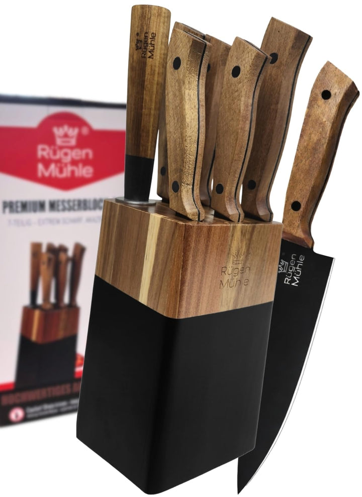 DER ORIGINAL Premium Design Messerblock, 7-teilig, Akazien Echtholz, Edelstahl, Rostfrei, Messerset,