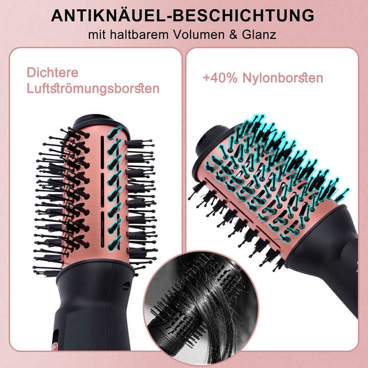 Reise Warmluftbürste, Föhnbürste mit 3 Temperaturstufen für Glätten & Locken, Leicht (275g) Dual Vol