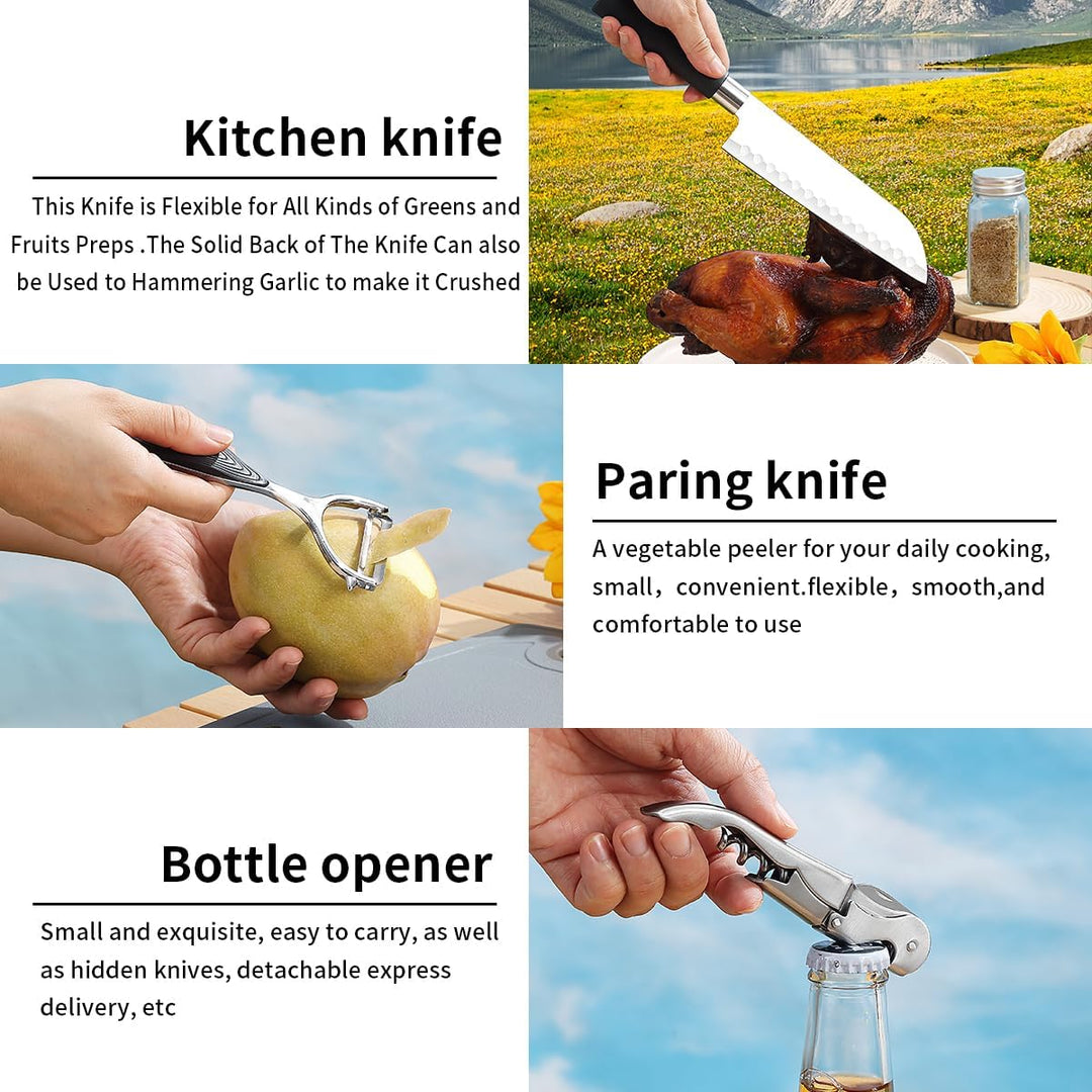 Evanda Camping Kochgeräte Set 10 Stück, Edelstahl Outdoor Kochen und Grillen Utensil Organizer Trave