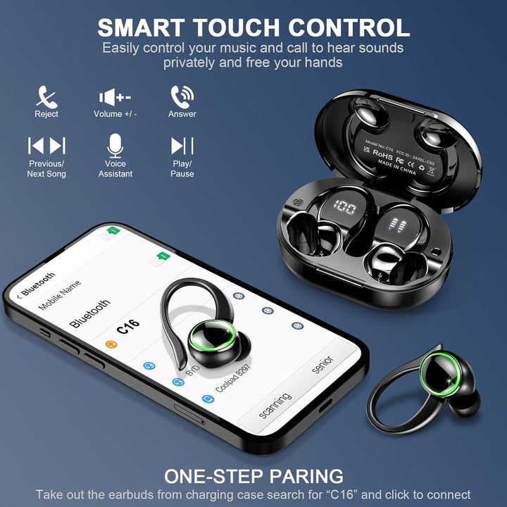 2026 Bluetooth Kopfhörer, Kopfhörer Kabellos Bluetooth 5.4 Sport tiefer Bass, 56 std Spielzeit In Ea