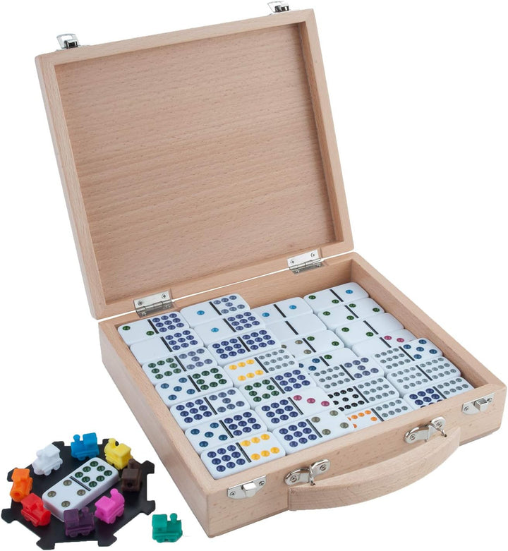 Engelhart - 250150 - Mexikanischer Dominozug D12 - Mexican Train Domino mit hochwertigem Holz Koffer