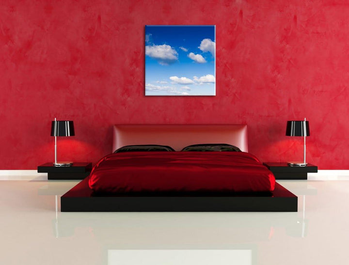 Wolken am blauen Himmel, Format: 70x70 auf Leinwand, XXL riesige Bilder fertig gerahmt mit Keilrahme