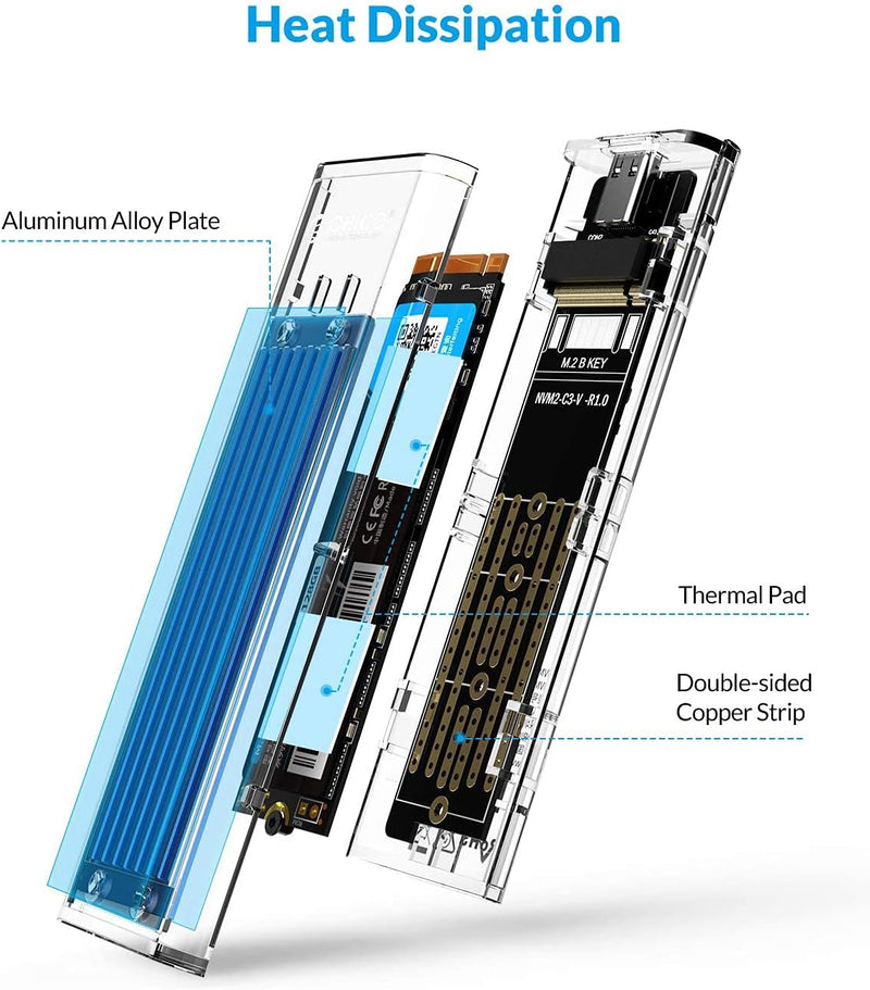 ORICO NVMe SATA SSD M.2 Gehäuse, 10Gbps USB3.2 Gen2 M2 SSD Adapter für PCIe NVME und SATA 2230 2242