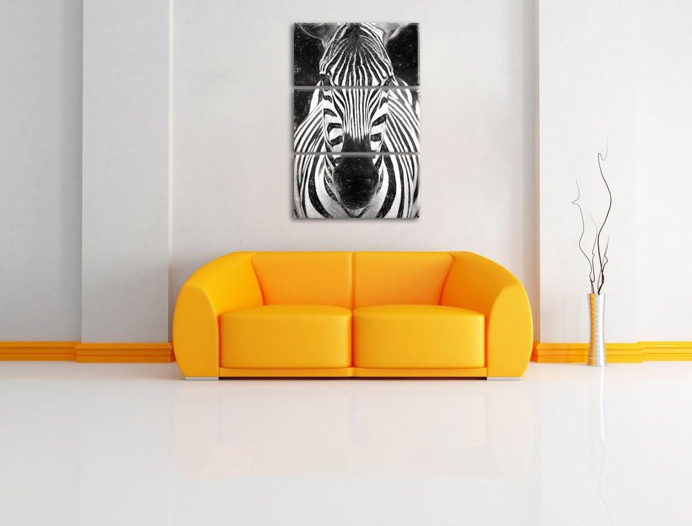 Dark Zebra Porträt Spezial 3-Teiler Leinwandbild 120x80 Bild auf Leinwand, XXL riesige Bilder fertig