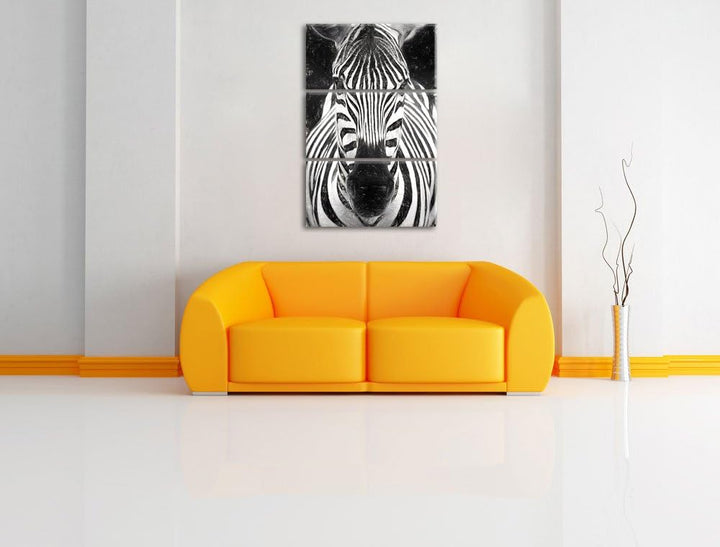 Dark Zebra Porträt Spezial 3-Teiler Leinwandbild 120x80 Bild auf Leinwand, XXL riesige Bilder fertig